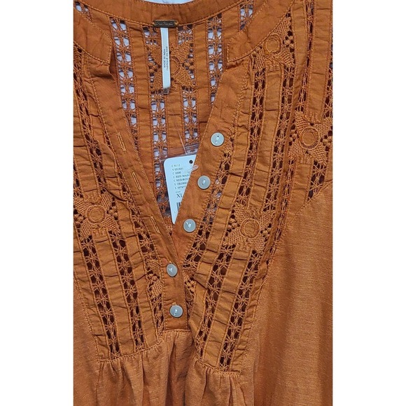 Free People Orange Crochet Lace V Neck Button Front Sleeveless Tunic Top XL NWT - Picture 8 of 11